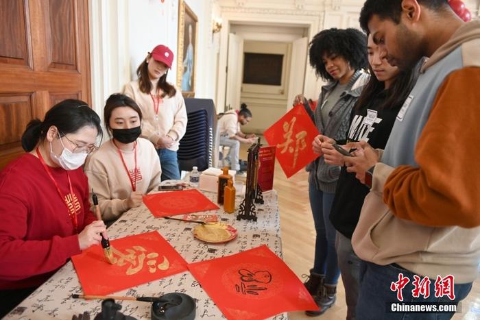 位于美国首都华盛顿的众多博物馆连日来推出精彩纷呈的主题活动，庆祝农历兔年新春。图为当地时间1月28日，美国革命女儿会博物馆与亚洲艺术廊(Asian Fusion Gallery)共同举办“2023中国春节主题庙会”。 <a target='_blank' href='//www.chinanews.com/'>中新社</a>记者 陈孟统 摄